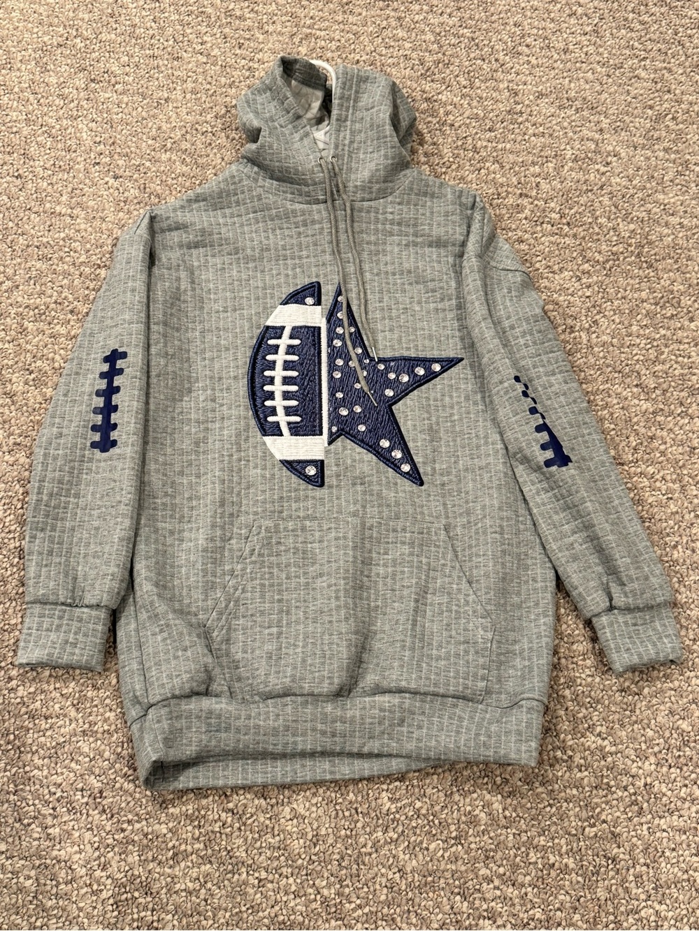 Gray Hooded Sweatshirt with Navy Football Star Patch